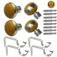 Stainless Steel And Alloy Curtain Finials With Heavy Supports Brackets Set ( Gold )