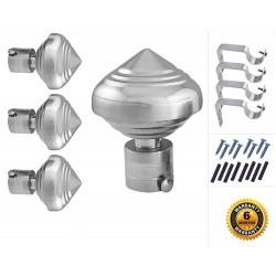 Silver Finish Stainless Steel And Alloy Curtain Finials With Heavy Supports Brackets Set