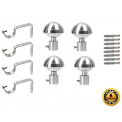 Silver Finish Stainless Steel And Alloy Curtain Finials With Heavy Supports Brackets Set