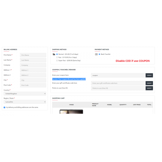 Disable (Disappear) Cash on Delivery if use coupon-voucher-reward opencart3x Disable (Disappear) Cash on Delivery if use coupon-voucher-reward opencart3x